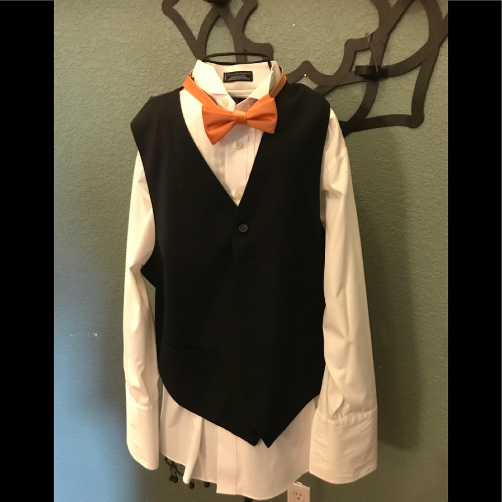 Tuxedo shirt, vest & orange bow tie 17.